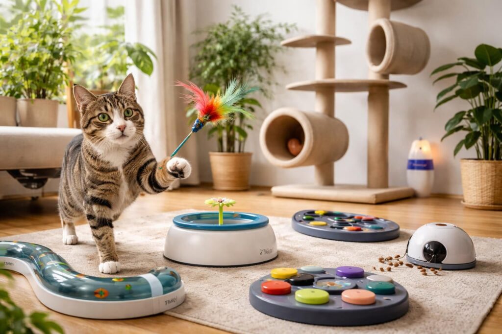 Bien-être félin et activités pour chats actifs avec jouets interactifs Feliway et Trixie