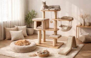 Créez un coin douillet pour votre chat avec arbres, coussins et accessoires design intégrés