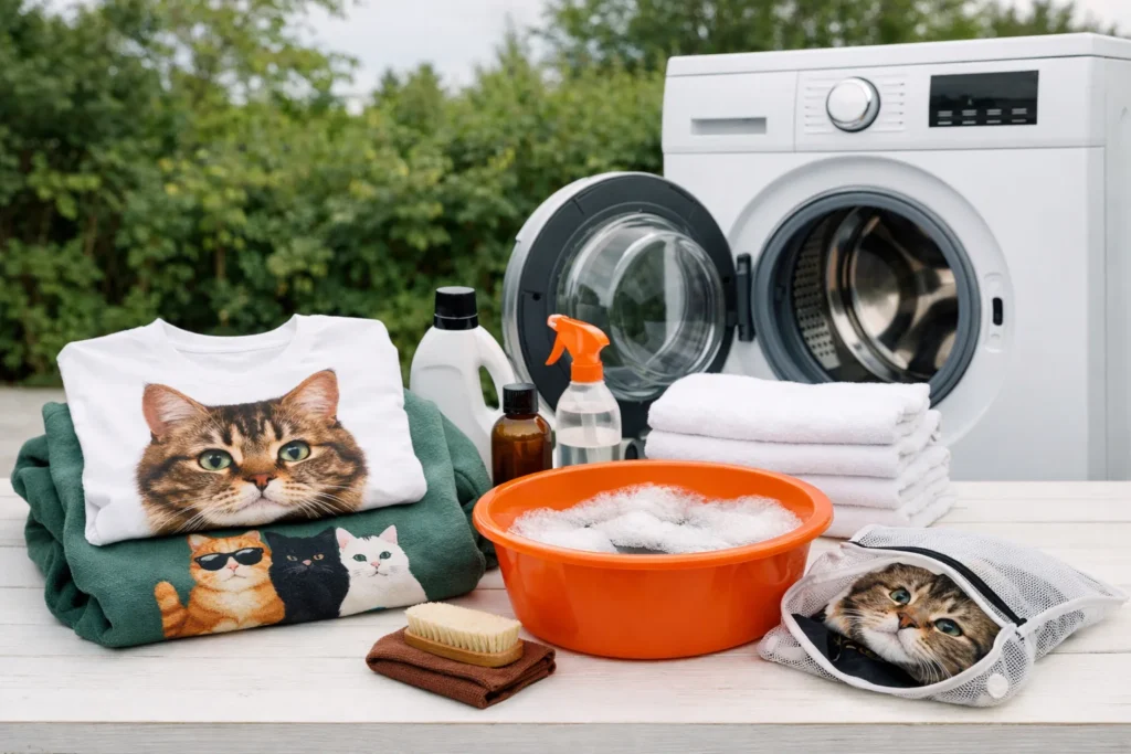 Sweat ou t-shirt à motif chat : laver sans abîmer l&rsquo;impression