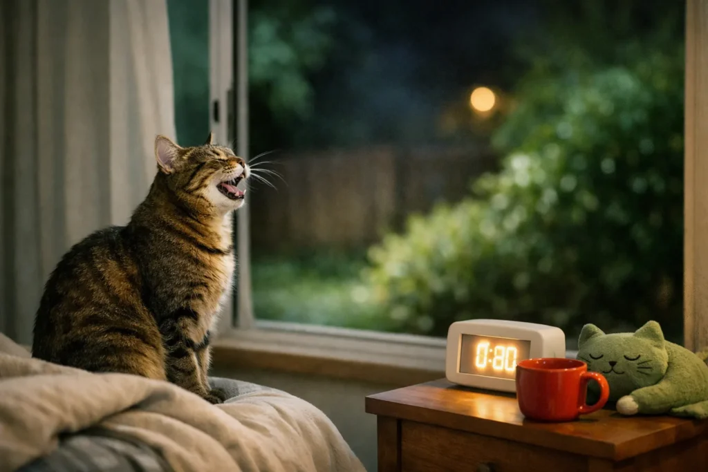 Chat qui miaule la nuit : les cinq causes et ce qui calme vraiment