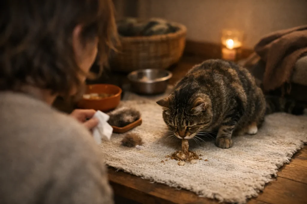 Chat qui vomit : indigestion, boules de poils, quand consulter